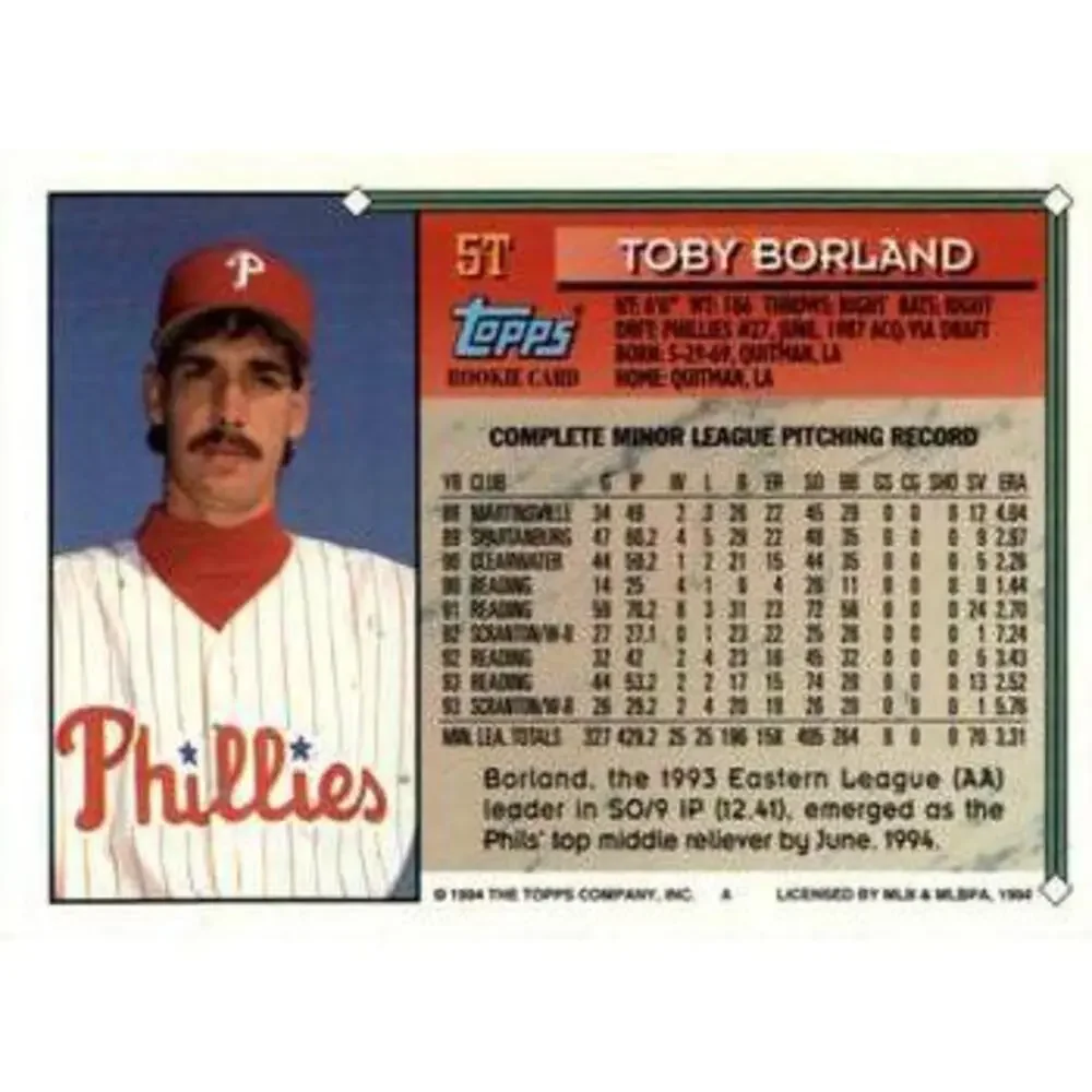 1994 Topps Traded Toby Borland RC 5T Philadelphia Phillies
